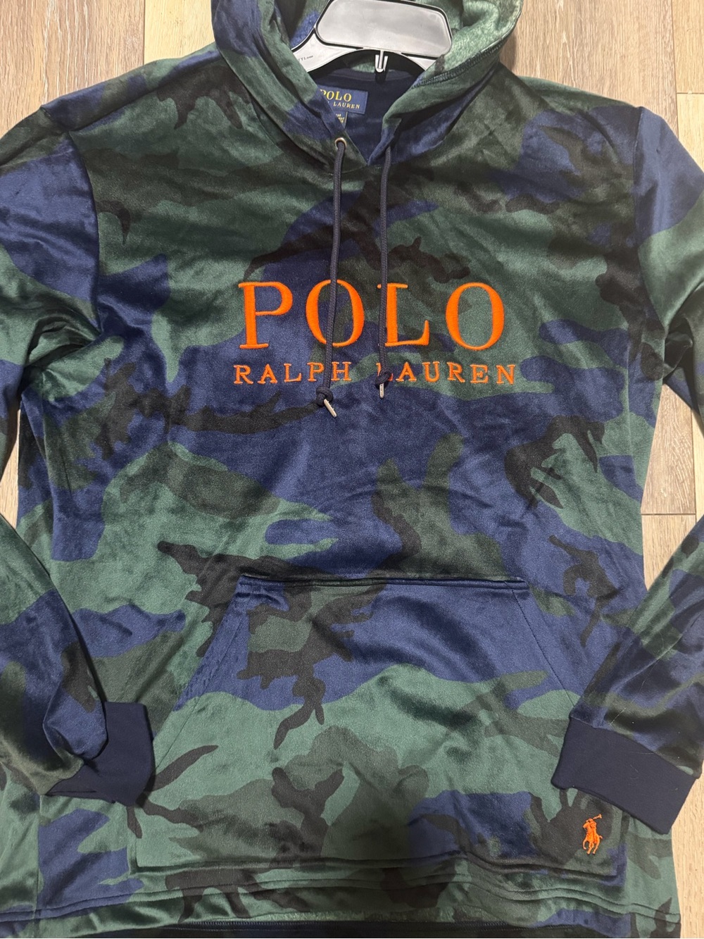 Polo by Ralph Lauren Green & Navy Camo Velour hooded Orange Logo size M